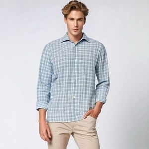 Michael Kors Men's Blue Plaid Slim Fit Button Down Dress Shirt L 16.5 34/35 EXC